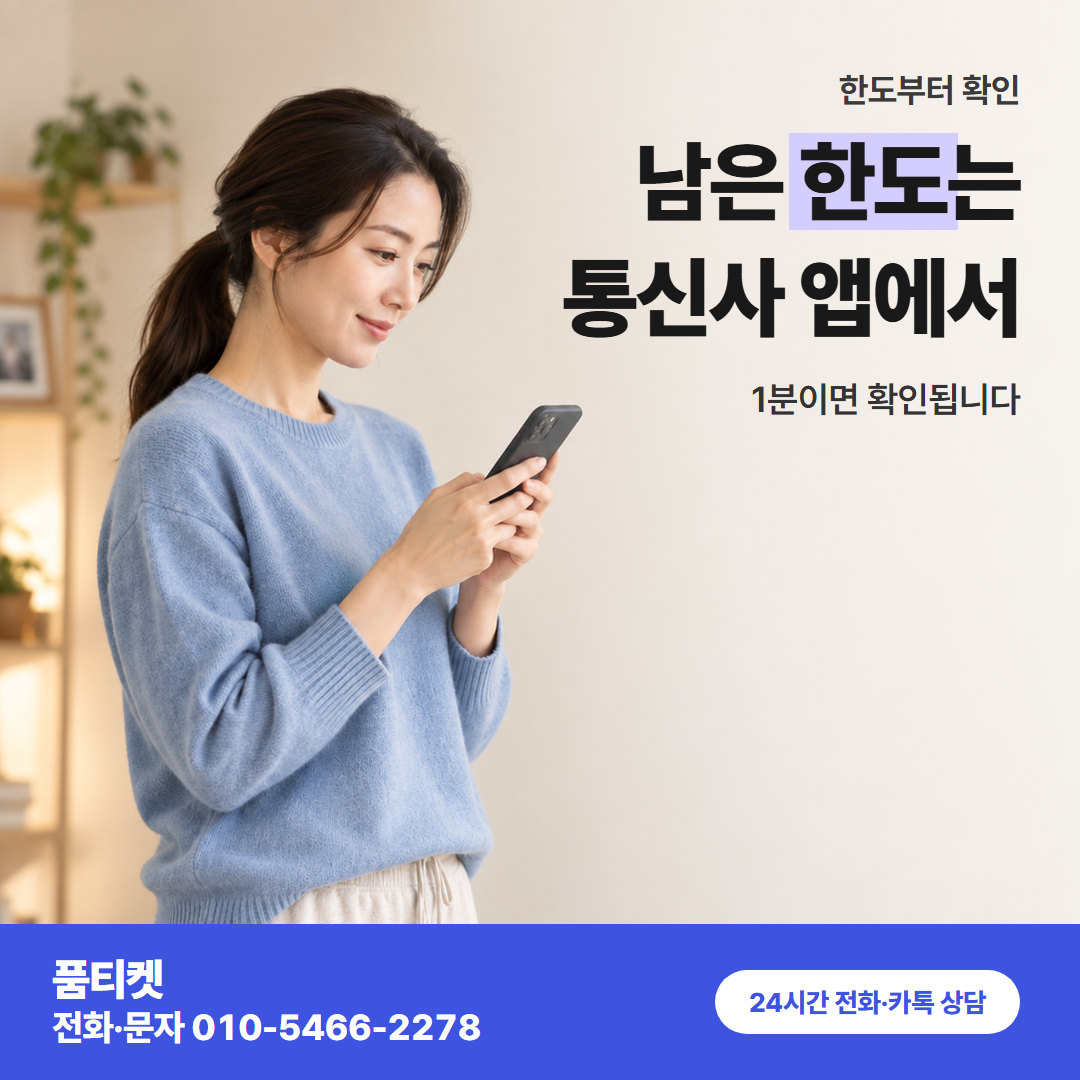 남은 한도는 통신사 앱에서
